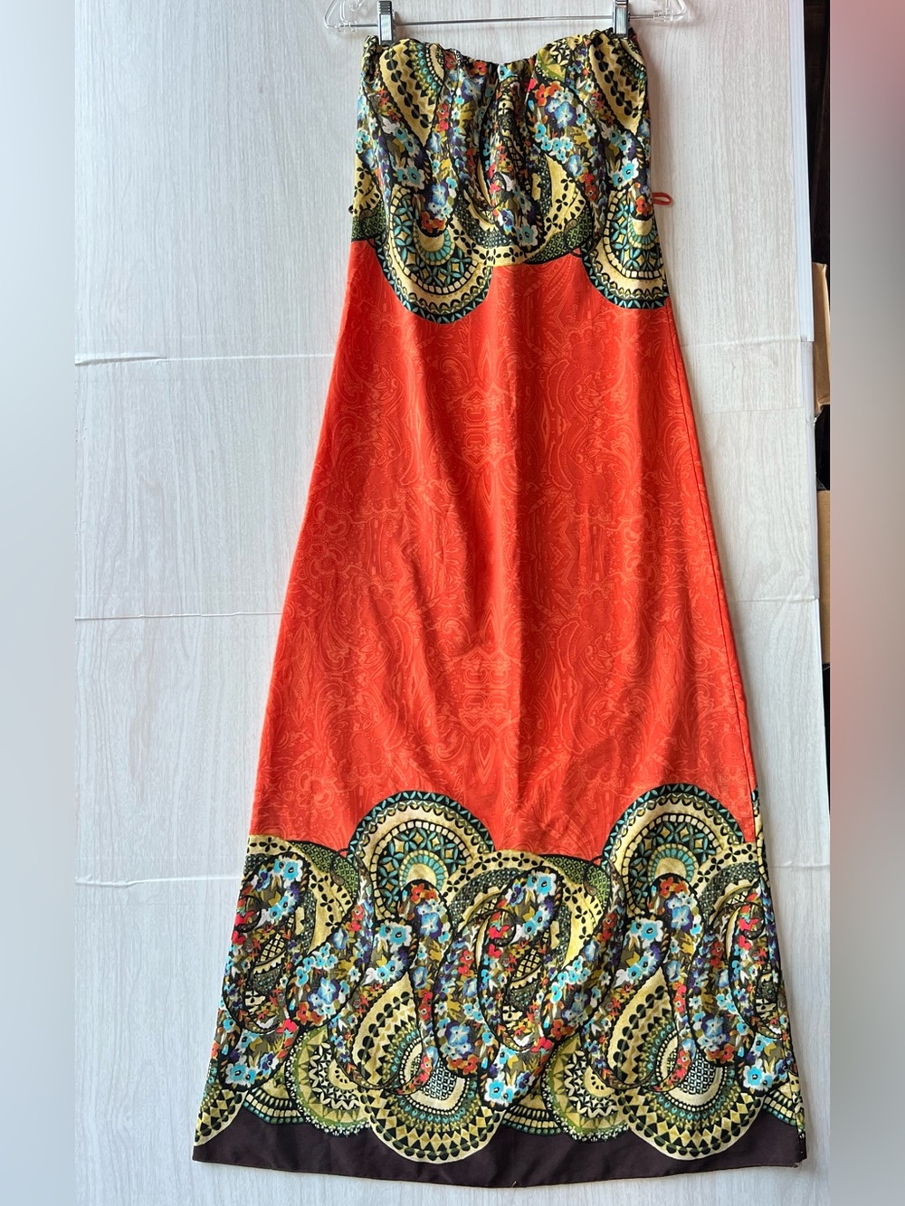 Windsor Bright Orange Maxi Skirt with Floral Paisley Border